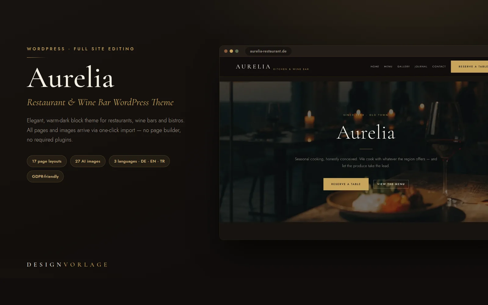 Aurelia – Restaurant & Wine Bar WordPress Theme